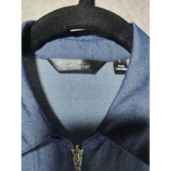 Mlle Gabrielle Lightweight Denim Look Dress Zip Front Tie Waist, Size S - Picture 10 of 16